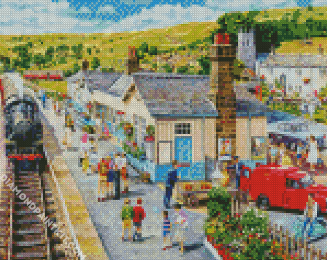 Retro Train Station diamond painting