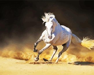 Running White Andalusian Horse diamond painting