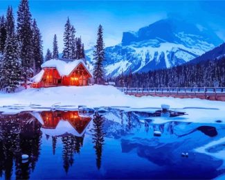 Rustic Cabin In The Snowy Mountains diamond painting