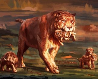 Sabertooth Tiger And Cubs diamond painting