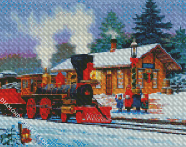 Snow Christmas Train Station diamond painting