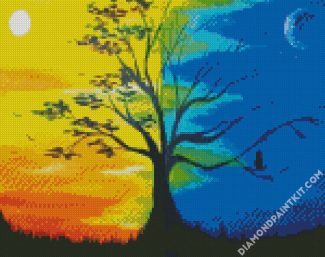 Tree Night And Day Art diamond painting