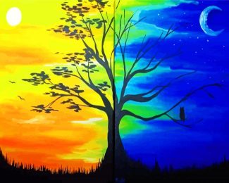 Tree Night And Day Art diamond painting