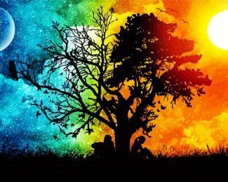 Tree Night And Day Silhouette diamond painting