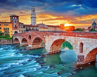 Verona Ponte Pietra Arch Bridge diamond painting