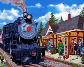 Vintage Train Station diamond painting