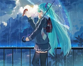 Vocaloid Hatsune Miku Under Umbrella diamond painting