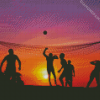 Volleyball Players Silhouette At Sunset diamond painting