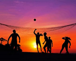 Volleyball Players Silhouette At Sunset diamond painting