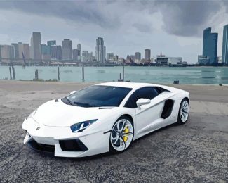 White Lamborghini Aventador diamond painting