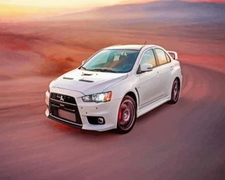 White Mitsubishi Lancer Car diamond painting