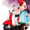 Woman And Lambretta Scooter diamond painting