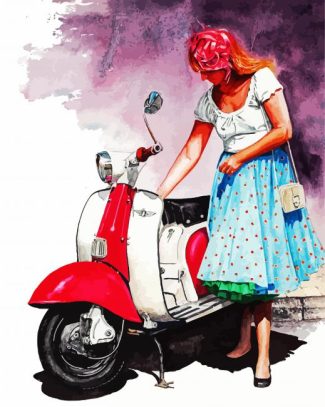 Woman And Lambretta Scooter diamond painting