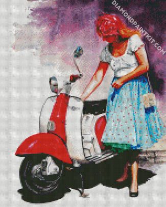 Woman And Lambretta Scooter diamond painting