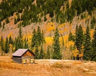 Wooden Cabin In Fall diamond painting