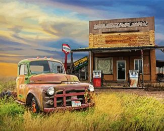 Abandoned Dodge Truck And Gas Station Randall diamond painting