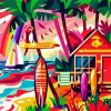 aesthetic beach hut and surfboard diamond painting