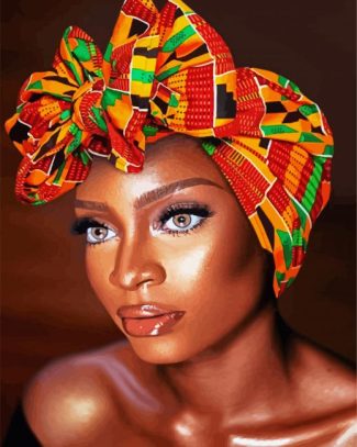 African Lady Wearing Colorful Scarf diamond painting