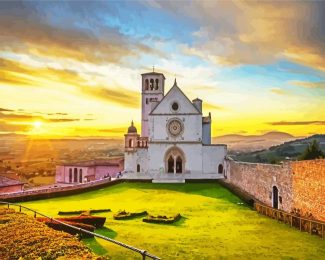 Basilica Of San Francesco Assisi Italy At Sunset diamond painting