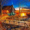 beautiful rustic cabin in the forest diamond painting