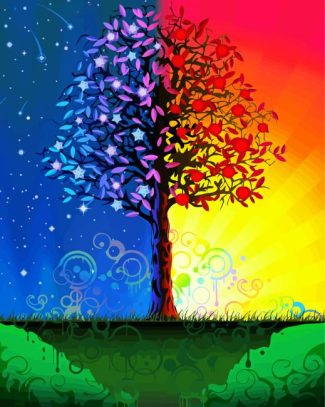 Colorful Tree Night And Day diamond painting