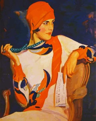 Deco Lady Wearing Orange diamond painting