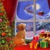 Dog Watching Santa diamond painting