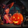 Halloween Witch And Black Cat diamond painting