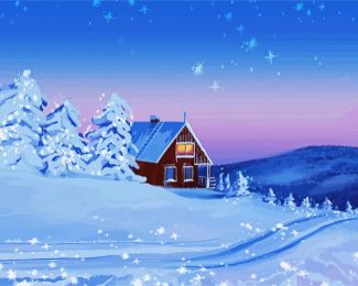 House Snow Winter Landscape diamond painting