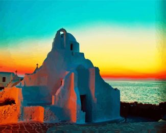 Mykonos Church Paraportiani At Sunset diamond painting