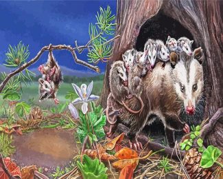 Opossum And Babies diamond painting