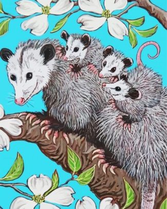 Opossum Family Art diamond painting