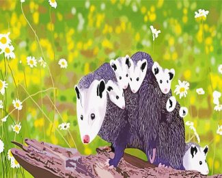 Opossum family diamond painting