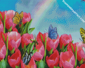 Pink Tulips And Butterflies diamond painting