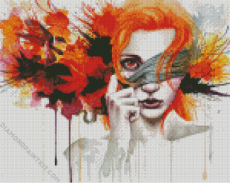 Red Head Splatter Lady diamond painting