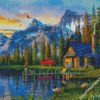 rustic cabin by lake diamond painting