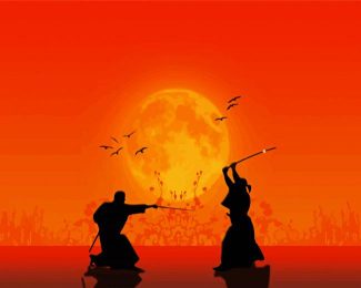 Samurais Fighting Silhouette diamond painting