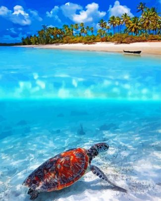 Sea Turtle In Zanzibar Beach diamond painting