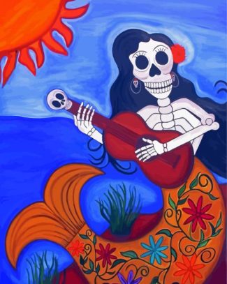 Skull Mermaid Playing Ukulele diamond painting