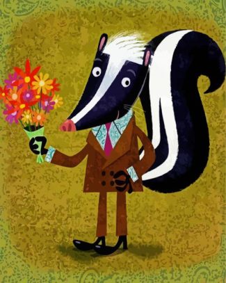 Skunk Holding Flowers diamond painting