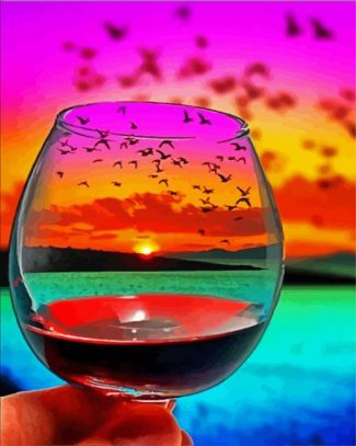 Sunset Glass And Flying Birds diamond painting