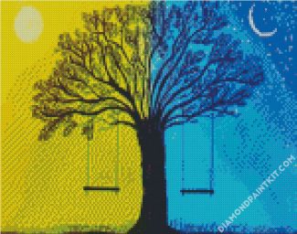 Swings In Tree Night And Day diamond painting