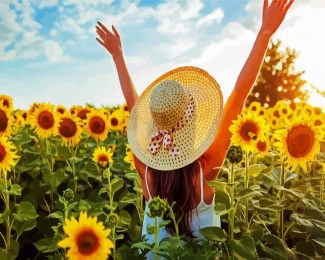 Woman Enjoying Sunflowers diamond painting