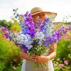 Woman Holding Larkspur diamond painting