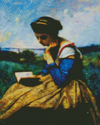 A Woman Reading By Corot diamond painting