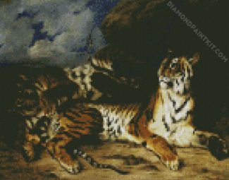 Young Tiger Playing With His Mother By Delacroix Eugene diamond painting