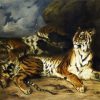 Young Tiger Playing With His Mother By Delacroix Eugene diamond painting