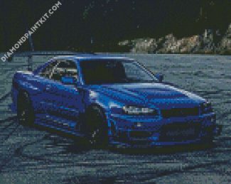 Blue Nissan R34 diamond painting