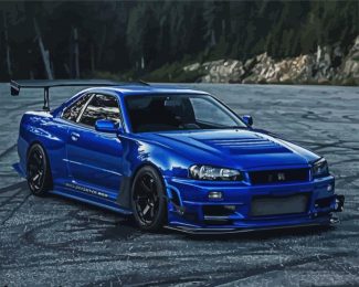 Blue Nissan R34 diamond painting