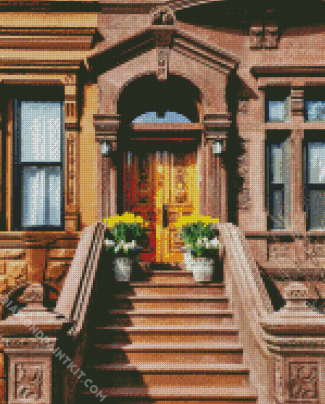 Brownstone And Wooden Door diamond painting